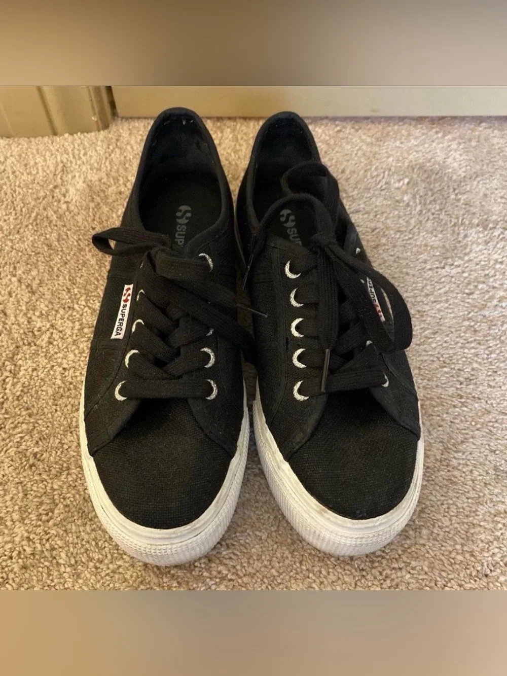 Superga Black Canvas Platform Lace-Up Sneakers